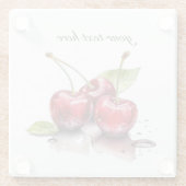 新鮮なさくらんぼトリオ水の色カスタム、 ガラスコースター (裏面)