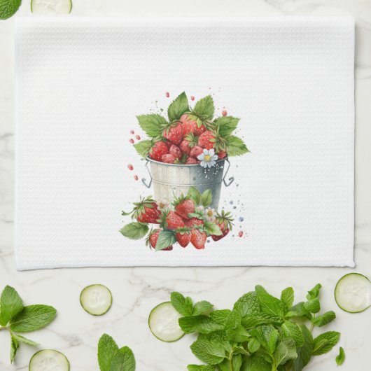 新鮮なイチゴのバケツ キッチンタオル (折り畳み)