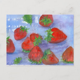 新鮮なイチゴ水の色のフルーツ絵画ズ ポストカード