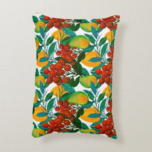 新鮮なエキゾチックなマンゴーとシームレスなパターン アクセントクッション (裏面(縦))