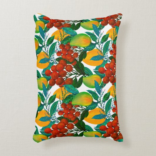 新鮮なエキゾチックなマンゴーとシームレスなパターン アクセントクッション (正面(垂直))