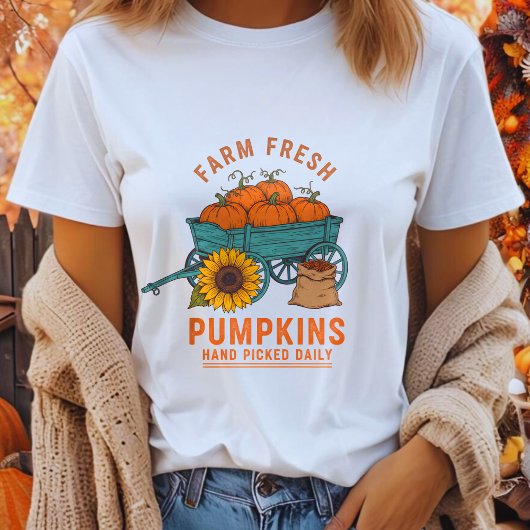新鮮なカボチャ農家のハロウィンカボチャのカート Tシャツ