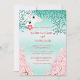 新鮮なカラフルのシンプルネコフラ結婚ーズ 招待状