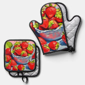 新鮮なストロベリーボウル 鍋つかみ&鍋敷きセット (正面/裏面)