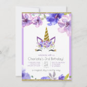 新鮮なスミレ | Unicorn Girl Purple誕生日パーティー 招待状 (正面)