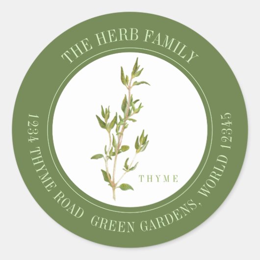 新鮮なタイム小さなラウンド封筒用シール – 緑 ラウンドシール (正面)