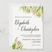 新鮮なチューリップエレガントの花ピンクグリ結婚ーンズ 招待状 (正面)