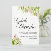 新鮮なチューリップエレガントの花ピンクグリ結婚ーンズ 招待状 (スタンド正面)