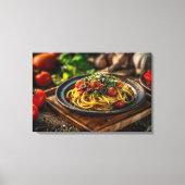 新鮮なトマトとオリーブのスパゲッティプッタネスカ キャンバスプリント (正面)