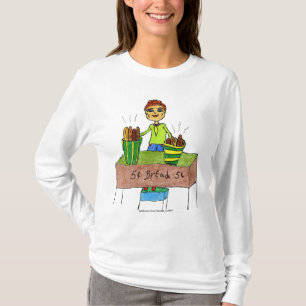 新鮮なパンを売る小さな漫画の少年 Tシャツ