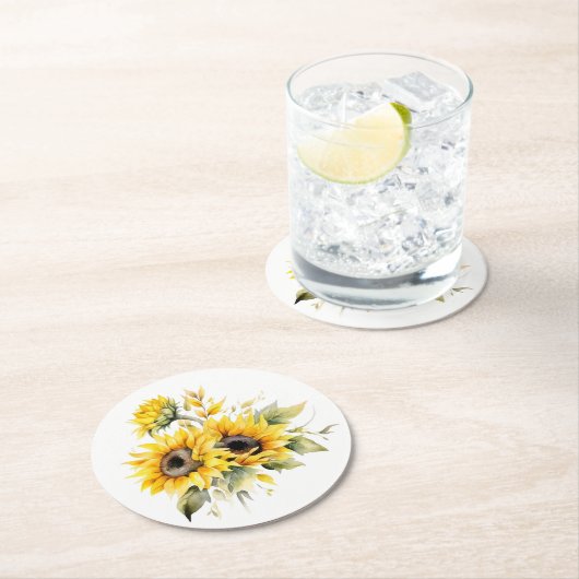 新鮮なヒマワリパーソナライズされた結婚ス：のコースター ラウンドペーパーコースター (インサイチュ)