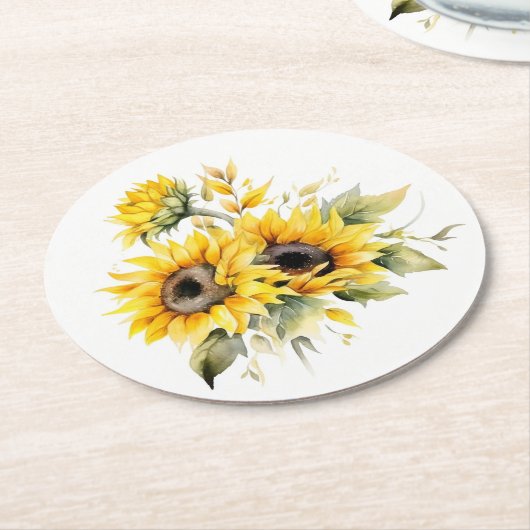 新鮮なヒマワリパーソナライズされた結婚ス：のコースター ラウンドペーパーコースター (アングル)