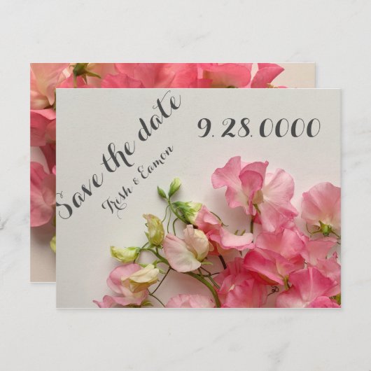 新鮮なピンクの甘いエンドウ セーブザデート (正面/裏面)