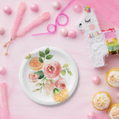 新鮮なフルーツと花の水彩デザイン ペーパープレート (パーティー)