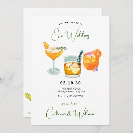 新鮮なフルーツオレンジジュース結婚飲料 招待状 (正面/裏面)