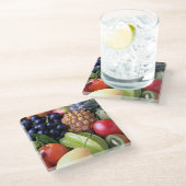 新鮮なフルーツ – 甘いディスプレイ，写真 ガラスコースター (アングル)