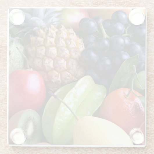 新鮮なフルーツ – 甘いディスプレイ，写真 ガラスコースター (裏面)