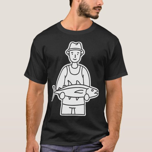 新鮮なマグロを持つ漁師 Tシャツ (正面)