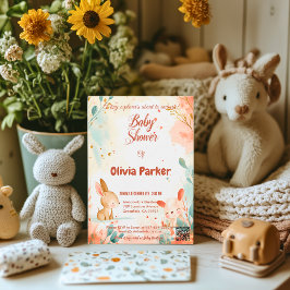 新鮮なミント&コーラルウォーターの色の動物ベビーシャワー 招待状