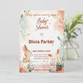 新鮮なミント&コーラルウォーターの色の動物ベビーシャワー 招待状 (スタンド正面)