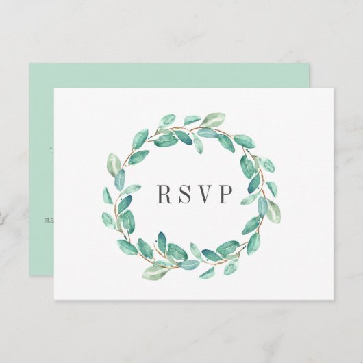 新鮮なユーカリプタスアクアウェディングRSVP食事の選択 インビテーションポストカード (正面/裏面)