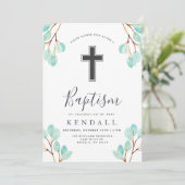 新鮮なユーカリ | 緑をテーマにした洗礼 招待状 (スタンド正面)