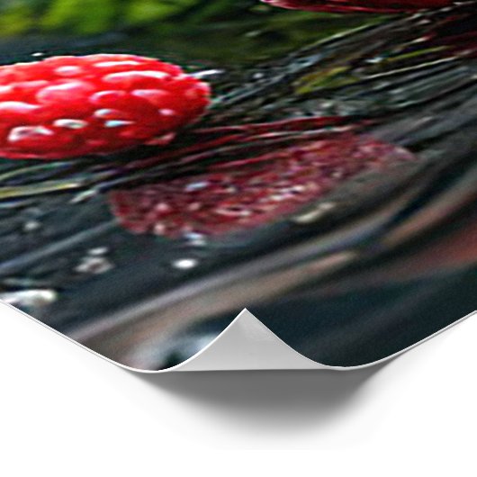 新鮮なラズベリーと緑離れの ポスター (角)