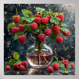 新鮮なラズベリーと緑離れの ポスター