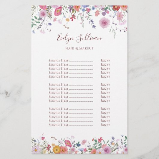 新鮮なワイルドフラワーの価格表フライヤー チラシ (正面)