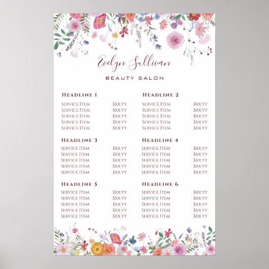 新鮮なワイルドフラワーの価格表ポスター ポスター (正面)