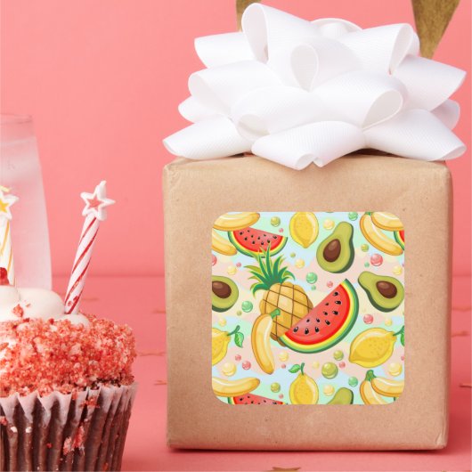 新鮮な夏のフルーツ柄 スクエアシール (パーティー)