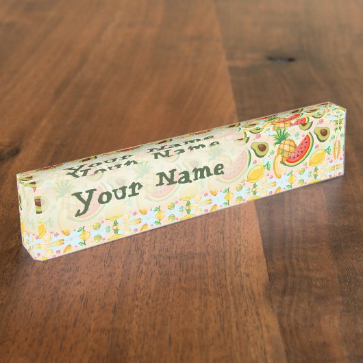 新鮮な夏のフルーツ柄 デスクネームプレート (側面)