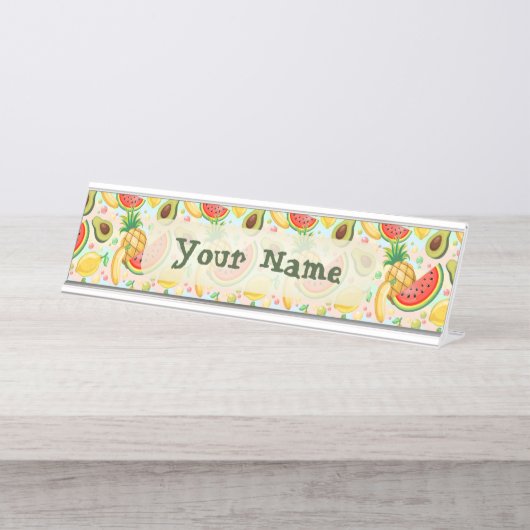 新鮮な夏のフルーツ柄 デスクネームプレート (正面)