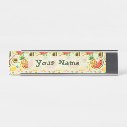 新鮮な夏のフルーツ柄 デスクネームプレート (正面)