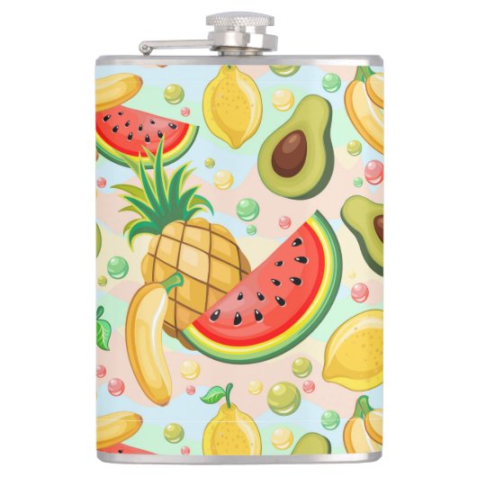 新鮮な夏のフルーツ柄 フラスク (正面)