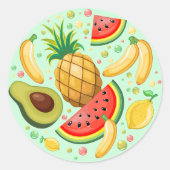 新鮮な夏のフルーツ柄 ラウンドシール (正面)