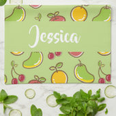 新鮮な夏の果実の緑のパターン キッチンタオル (折り畳み)