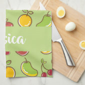 新鮮な夏の果実の緑のパターン キッチンタオル (四つ折り)