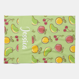 新鮮な夏の果実の緑のパターン キッチンタオル