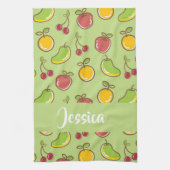 新鮮な夏の果実の緑のパターン キッチンタオル (縦)