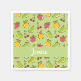 新鮮な夏の果実の緑のパターン スタンダードカクテルナプキン