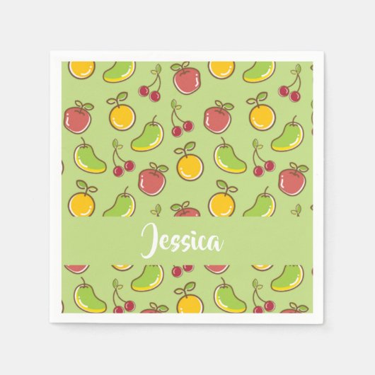 新鮮な夏の果実の緑のパターン スタンダードカクテルナプキン (正面)