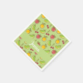 新鮮な夏の果実の緑のパターン スタンダードカクテルナプキン (角)