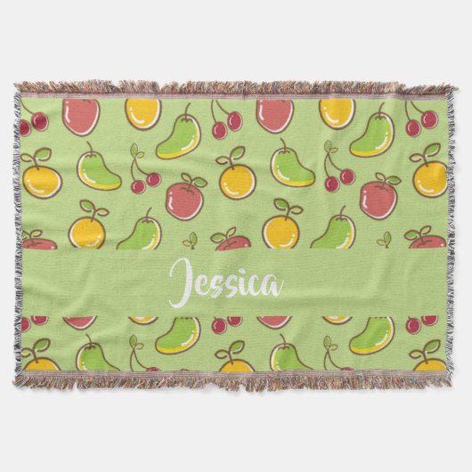 新鮮な夏の果実の緑のパターン スローブランケット (正面)