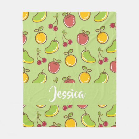 新鮮な夏の果実の緑のパターン フリースブランケット (正面)