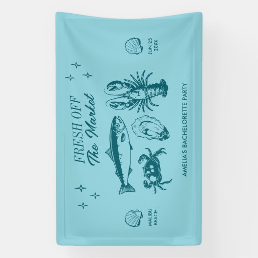 新鮮な市場のシーフードバチェロレッテ 横断幕 (縦)