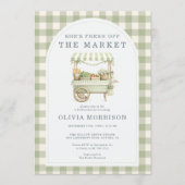 新鮮な市場直送ギンガム ブライダルシャワー 招待状 (正面)