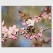 新鮮な日照り桜の花と紫の芽 ラッピングペーパー (フラット)