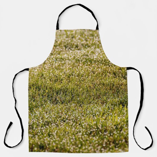 新鮮な春の緑の草の背景、《写真》ぼけ味 エプロン (正面)