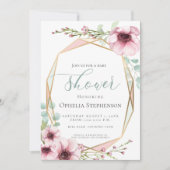 新鮮な春の花と葉の赤ちゃんシャワー 招待状 (正面)